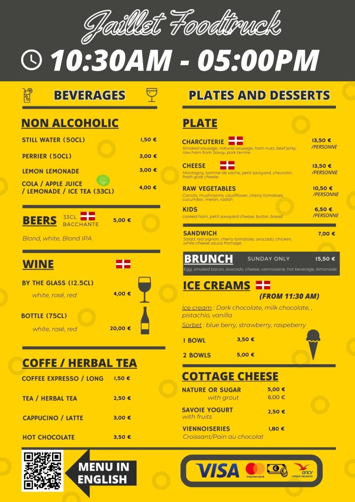 English menu foodtruck Jaillet